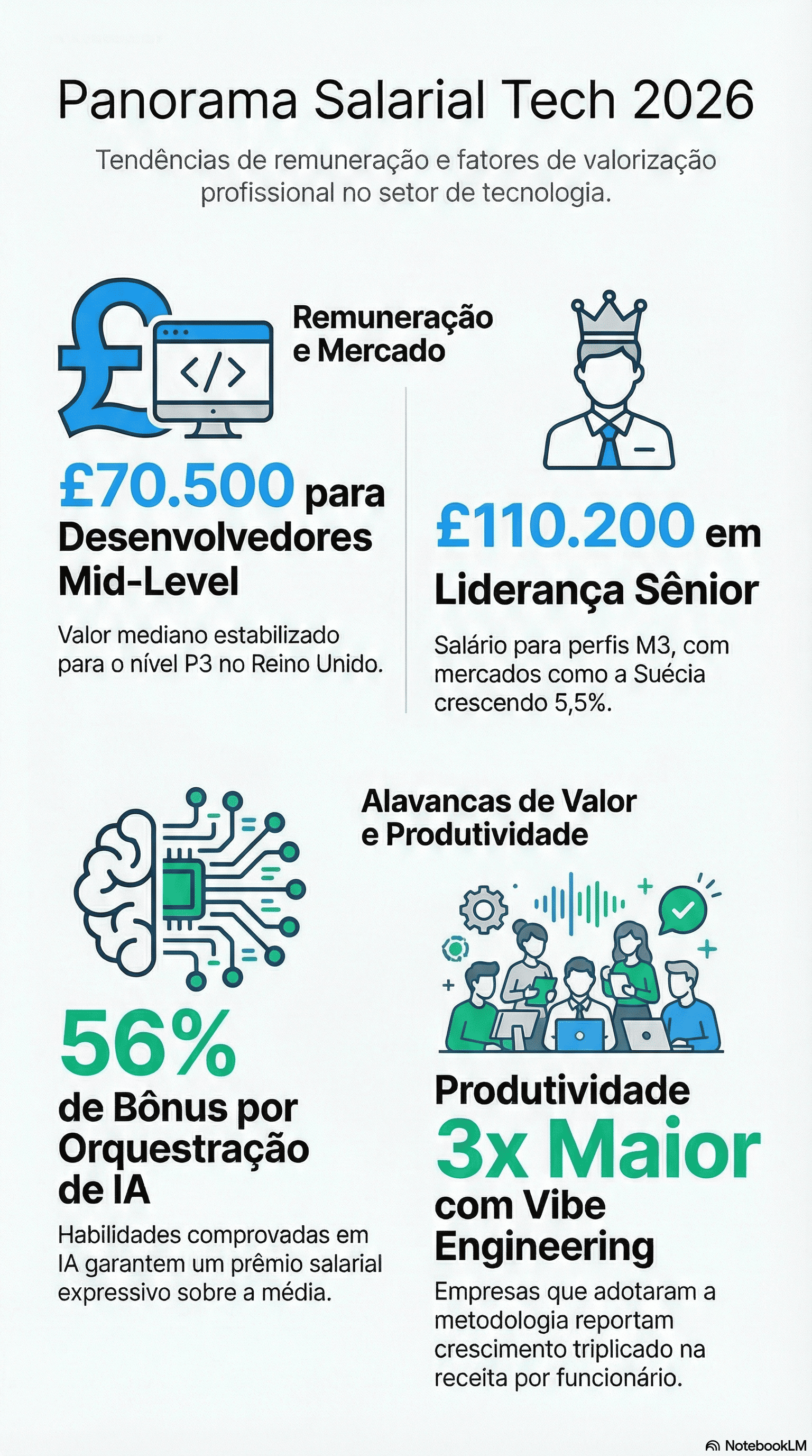 Infográfico sobre o Panorama salarial Devs x Vibe Enginner